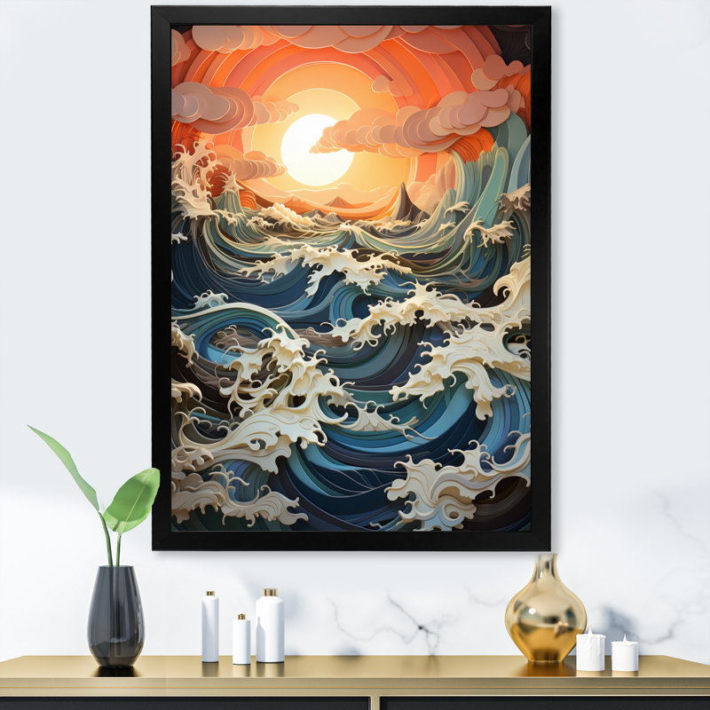 Reproduction d'art sur toile Coastal Seagull Symphony Papercut I - Animaux, H 20 po x l 12 po x P 1 po, Cadre photo noir
