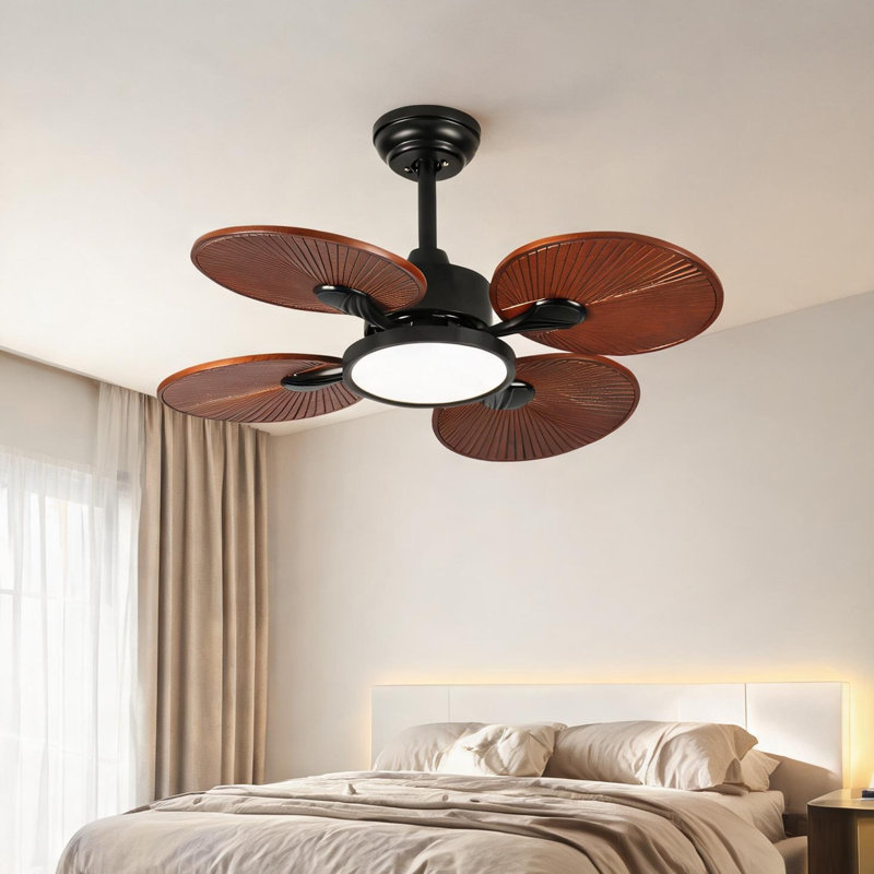 Ventilateur de plafond de salon avec lumière, pales en bois au fini naturel de 33 pouces, moteur à courant continu, flux d'air réversible