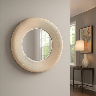 Miroir mural Defy, cadre rond de 39 po, bambou naturel de style bohème