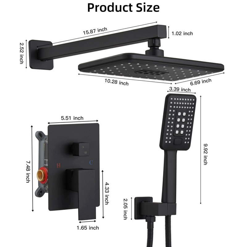 Matte Black Single-Handle Dual-Head Rain Shower System Shower Faucet And Handheld Shower Set (Including Valve), Matte Black