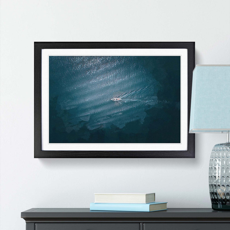 Boat in the Open Sea in Abstract - Picture Frame Graphic Art Print, Black Framed, 36cm H x 48cm W x 2cm D
