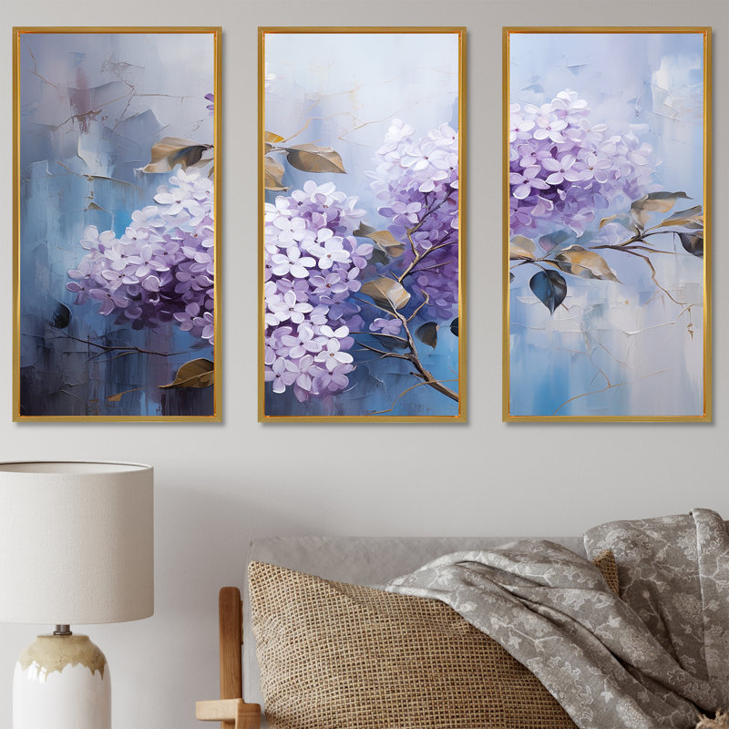 Ensemble de salon Pastel Lilac Dreams IV - Lilacs Wall Art, Cadre flottant doré, H 28 po x l 36 po x P 1 po