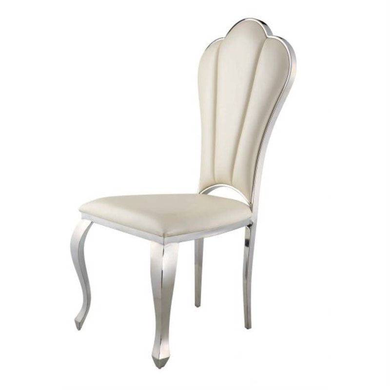 Beige Faux Leather Upholstered Side Chair with Metal Frame