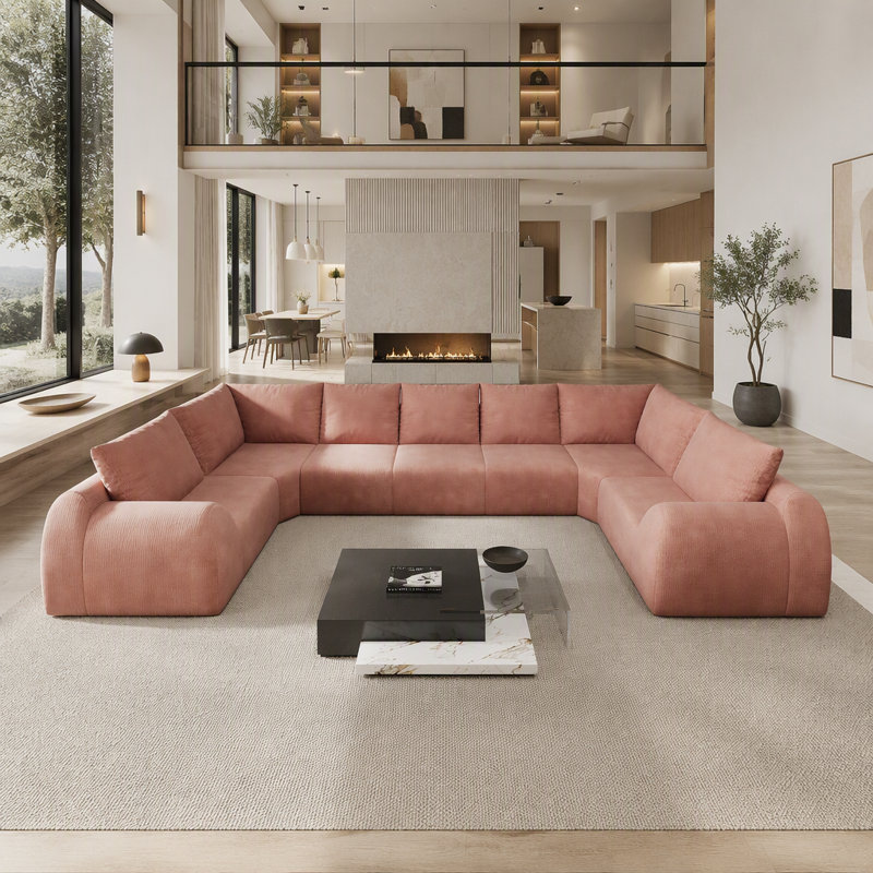 Canapé d'angle modulaire Cloud en forme de U, 7 places, 161,9 pouces (412 cm), sans assemblage, Chenille rose, Rose