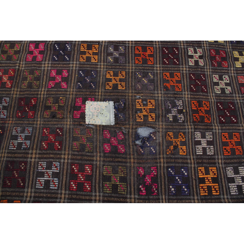 Grand tapis kilim turc: brodé rétro et idéal pour rehausser l'élégance de la chambre à coucher