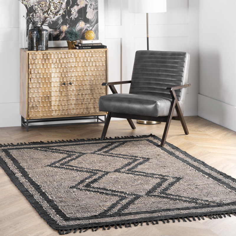 Cuir naturel Touffeté à la main de style sud-ouest/Tapis décoratif brun, Rectangle 9 pi x 12 pi