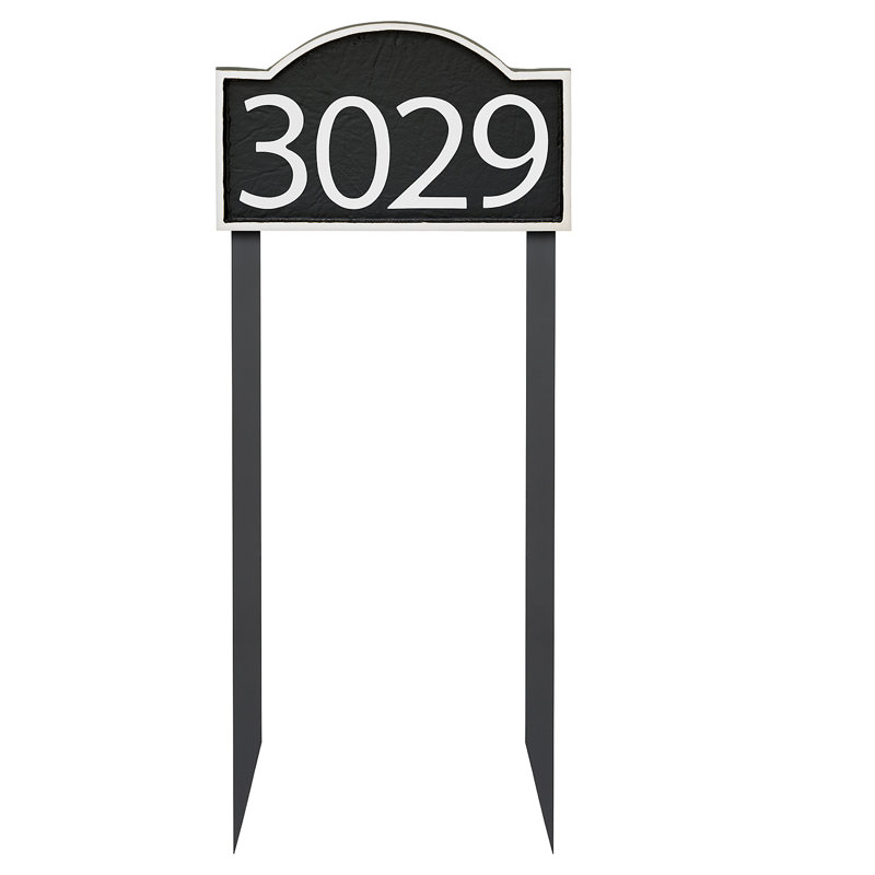 Plaque d'adresse pelouse douce 1 ligne, Noir, Blanc