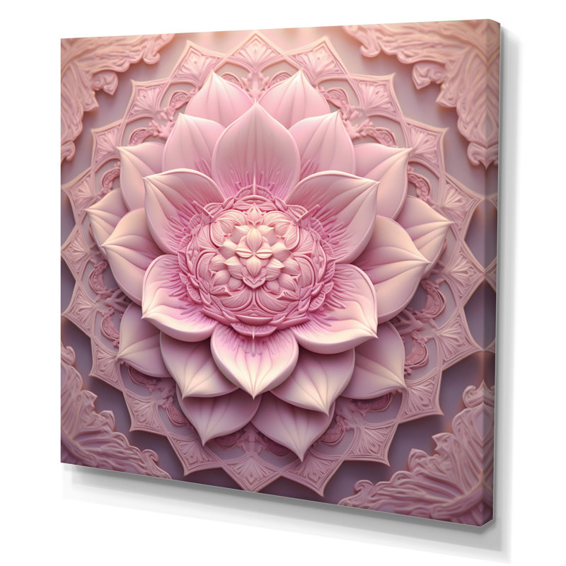 Mandala délicat de lotus rose I - Boho Mandala, art mural sur toile, Toile tendue, 44" H x 44" W