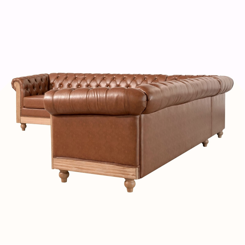 Grand canapé modulaire Mirod Comfy avec pieds en bois, style rétro pour le salon, spacieux et durable, Marron clair