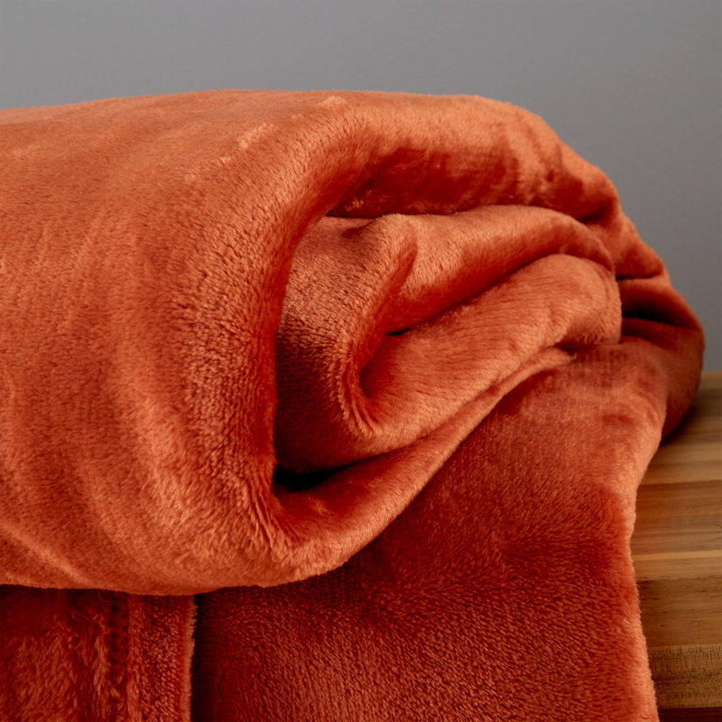 Raschel Velvet Touch Blanket Throw, Burnt Orange, 130cm W x170cm D