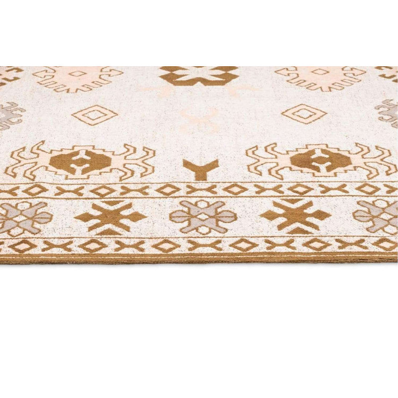 Tapis floral tissé à la machine en chenille crème, Rectangle 5 pi x 8 pi