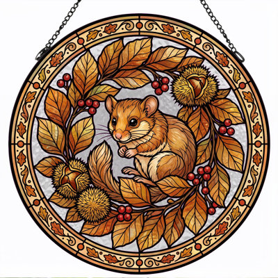 Panneau de vitrail Autumn Dormouse, H 12 po