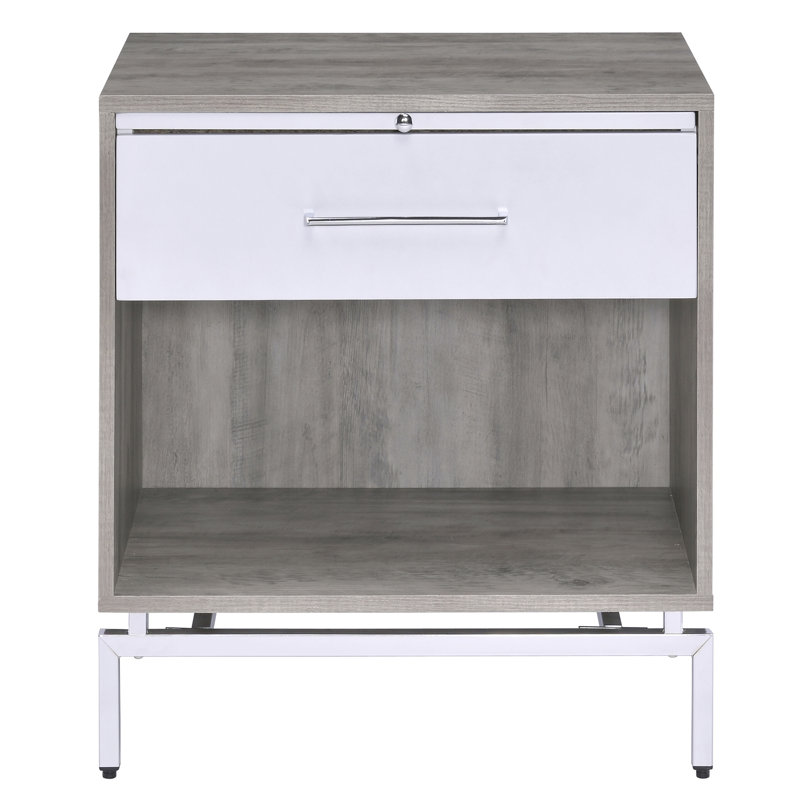 Table d'appoint patinée gris et blanc