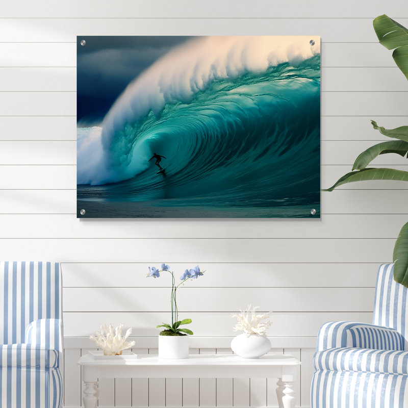 Hawaiian Waves Surf Dream I - Hawaii, art mural acrylique sur verre, H 16 po x l 32 po
