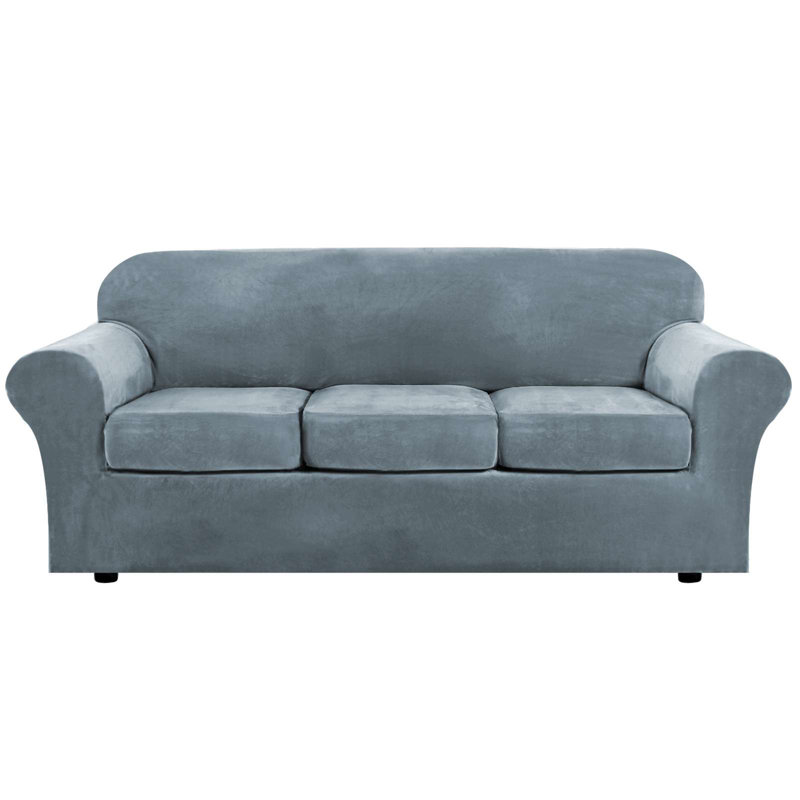 Modern Soft Velvet Plush 4 Piece High Stretch Sofa Slipcover Furniture Protector Luxury Thick Velvet Sofa Cover for 3 Cushion Couch Machine Washable