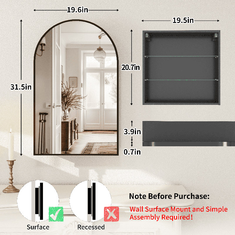 Armoire à pharmacie Tabbatha, Noir, H 31,5 po x l 19,6 po x P 4,6 po