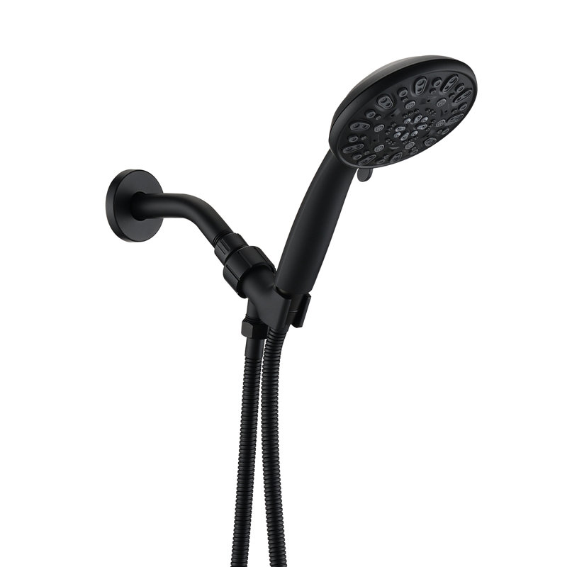 Douche à main noire matte avec 7 réglages de jet et un support de fonctions de tête haute réglable
