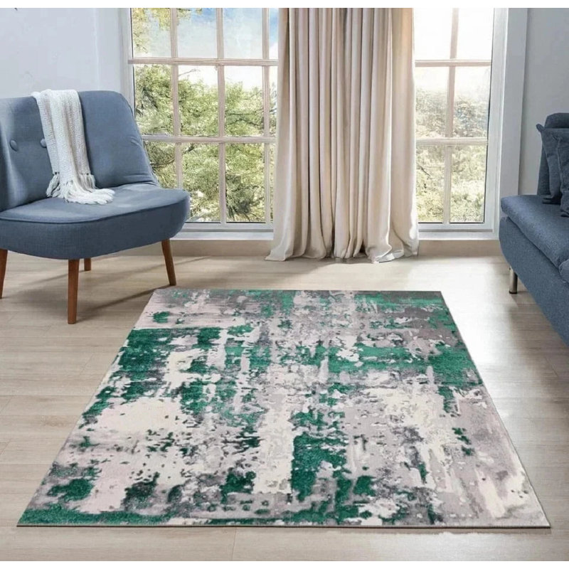 Abstract Indoor / Outdoor Area Rug, Emerald, Rectangle 120 x 170 cm