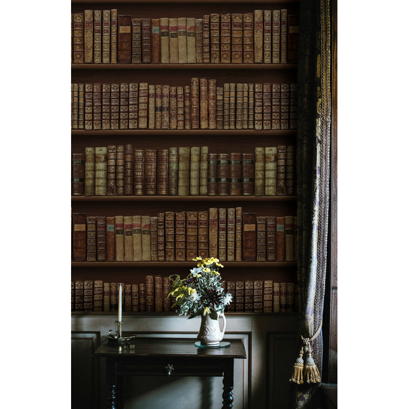 Papier peint bibliothèque vintage brun foncé, L 37 po x l 56 po