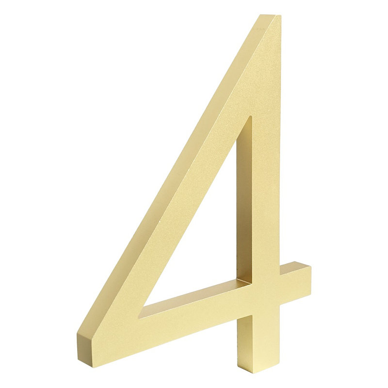 6" H Metal Floating House Number, 4, Gold