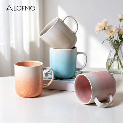 ALOFMO 4 Piece 14 OZ Stoneware Coffee Mugs