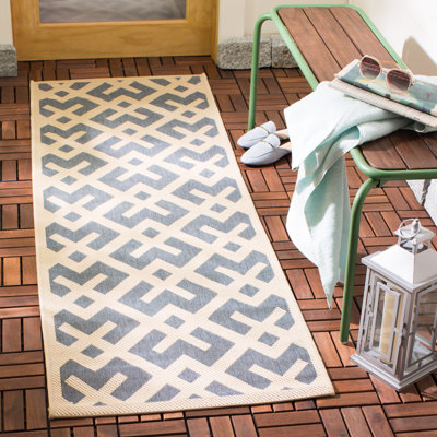 Tapis intérieur / extérieur bleu / blanc à motif géométrique Arneshia