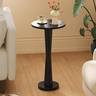 Ensemble de 2 petites tables d'appoint rondes, tables à boissons à piédestal en bois avec base en bois massif, tables basses d'appoint pour petits espaces, salon, chambre à coucher ou coins, finition noire