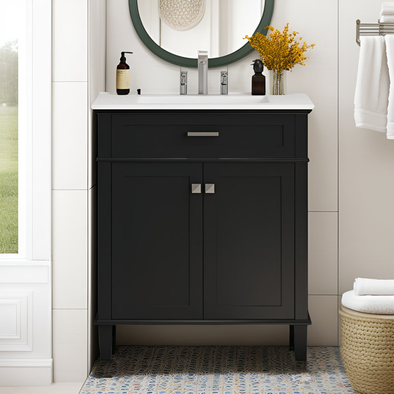 Ensemble de meuble-lavabo autoportant 30 po avec lavabo en céramique 30 po, Noir