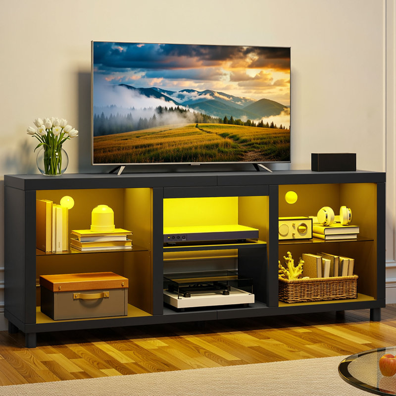  148 CM TV Unit, LED TV Stand Cabinet For 55/60 / 65 Inch Tvs With RGB Lights, Black
