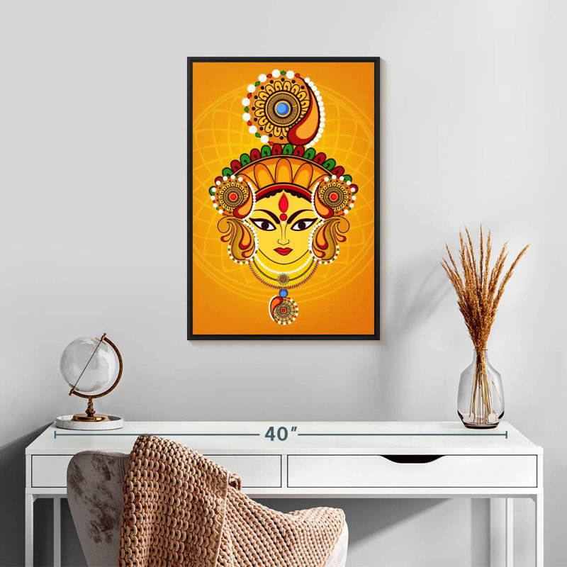 Maa Durga, Cadre flottant noir, 17 po x 25 po