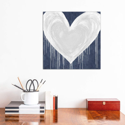 Big Hearted White on Blue 1 Piece Wrapped Canvas Wall Art