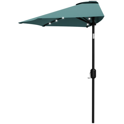 9 ft Half Patio Umbrella with Solar LED Lights, Crank Lift Outdoor Shade Canopy for Balcony, Deck, Garden, and Backyard