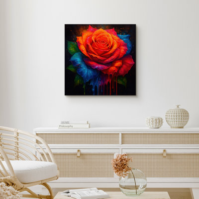 «Vibrant Multicolor Rose Splash», art mural contemporain imprimé, impression sur toile encadrée
