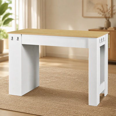 Buffet 3 en 1 avec plateau pliable, plateau effet marbre, placard à 2 portes, étagères réglables, crochets latéraux, en MDF avec poignées en aluminium, idéal pour la cuisine et la salle à manger.