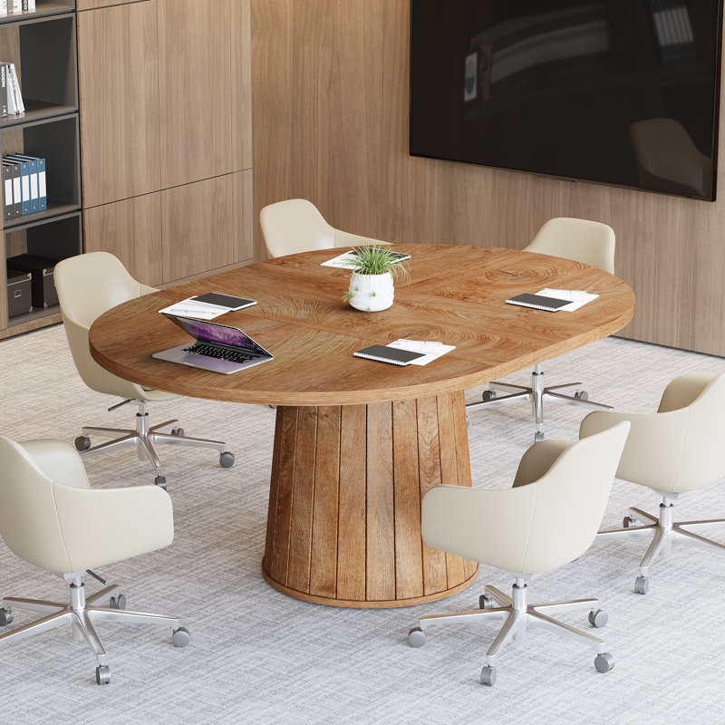 55" Oval Conference Table with Wood Base for 6 People
