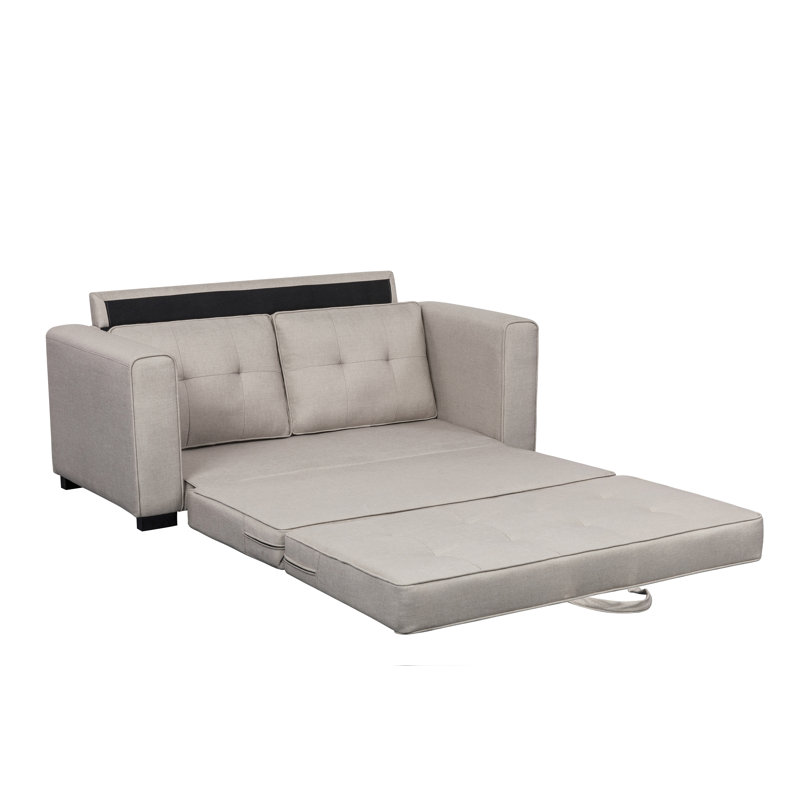 Bray Upholstered 58'' Sleeper Sofa, Beige/Light Gray 100% Linen