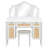 Modern White Makeup Vanity Set with Curved Tri-Panel Mirror, Wicker Rattan Front Drawers & Turned Leg Stool for Bedroom-389432375
