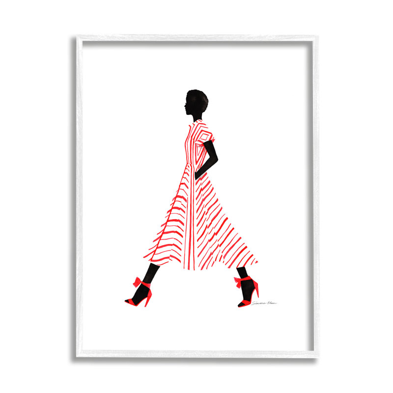 «Trendy Girl In Red» par Simone Elum, H 30 po x l 24 po x P 1,5 po, Estampe numérique encadrée blanc bord de mer