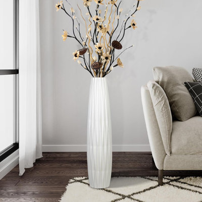 Ceramic Tall Floor Vase For Home Decor, Extra Large White Decorative Vase For Living Room, Office, Bedroom, 35.8 Inches Height, Modern Minimalist Design