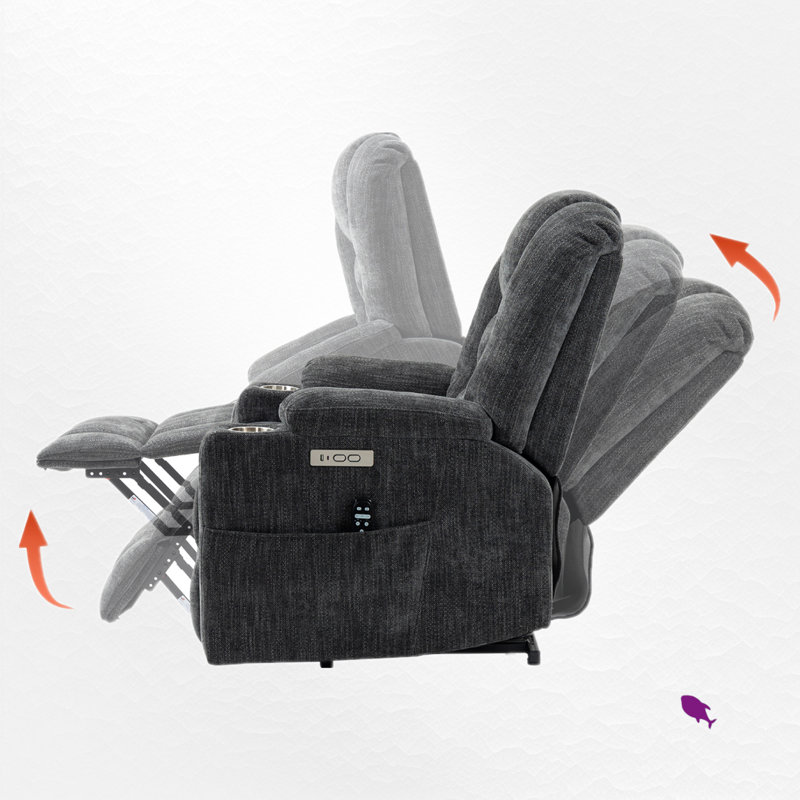 Upholstered Power Recliner With Massage And Heat, Gray
