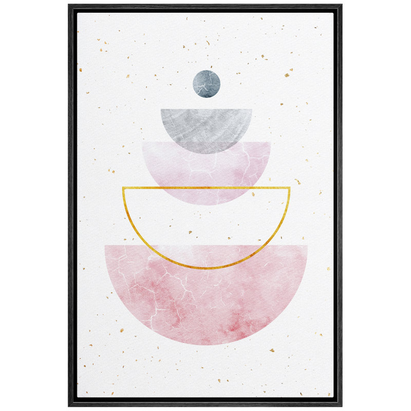 Signature, impression sur toile encadrée rose et gris pastel demi-cercles géométriques, illustrations, art moderne moyen