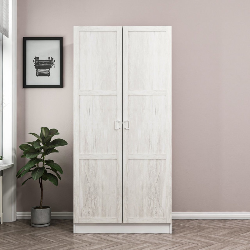 Elegant White Wardrobe, 100% Melamine Coated Particle Board, 35.4 x 74.8 x 20.5 inches | Durable & Stylish Storage Solution | Perfect for Bedroom & Closet Organization, Modern Solid Color Design