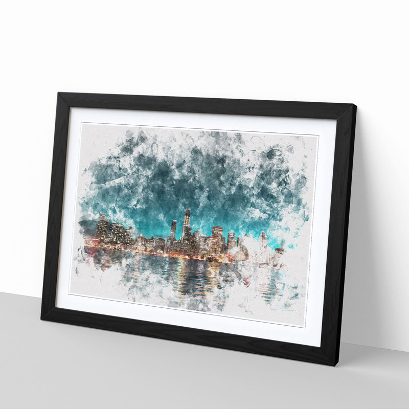 Reflection of the San Francisco Skyline - Picture Frame Painting Print, Black Framed, 33cm H x 45cm W x 2cm D