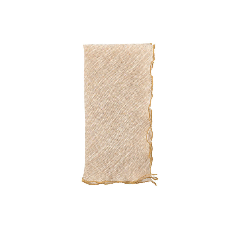 Serviette en lin festonnée à bords festonnés 21 po, Beige/Gold