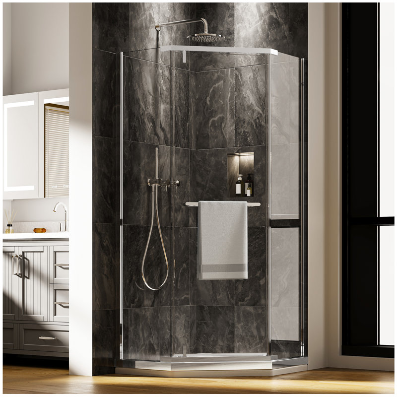 Porte de douche de coin pivotante sans cadre 36 po x 36 po x 72 po avec verre trempé transparent 1/4 po, peu encombrant