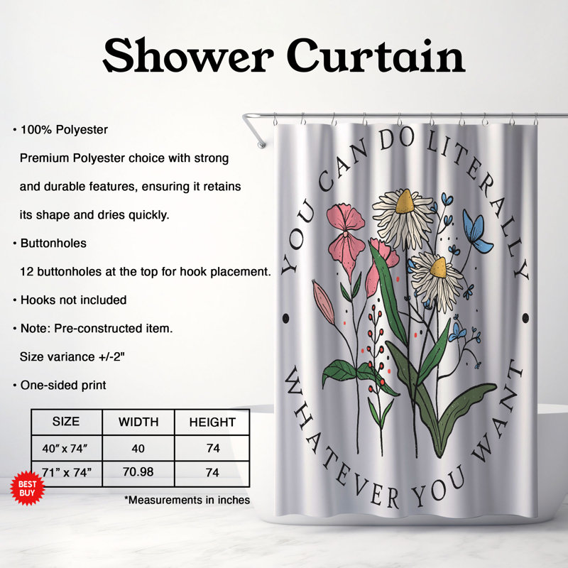 Rideau de douche standard 1 pièce Vintage Bloom, H 74 po x l 71 po