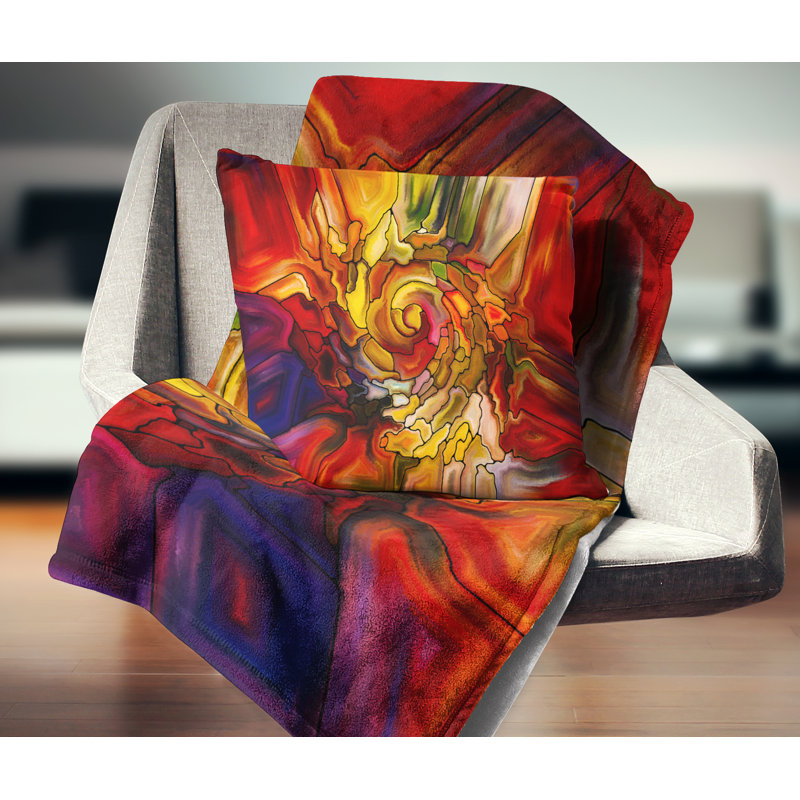 Illusions de vitrail - coussin imprimé abstrait, 16 po x 1 po, Carré
