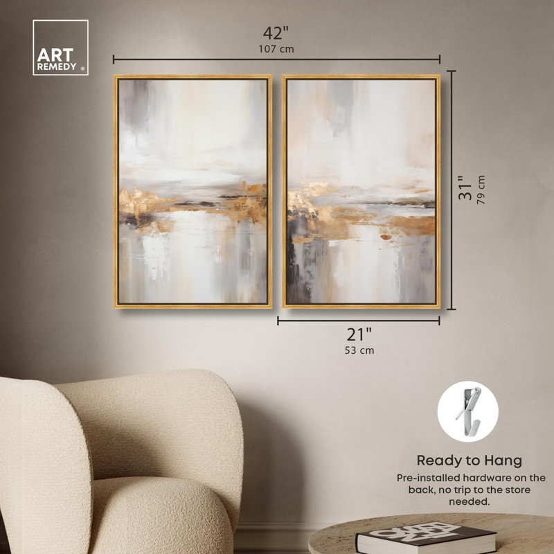 «Gilded Luxe Glam Gold Art», ensemble de 2 impressions sur toile par , H 31 po x l 21 po, Gold