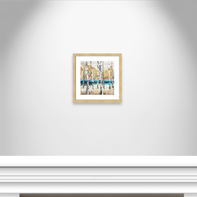 Trees I - Peinture encadrée, Encadrement champagne, H 17,5 po x l 17,5 po x P 2 po
