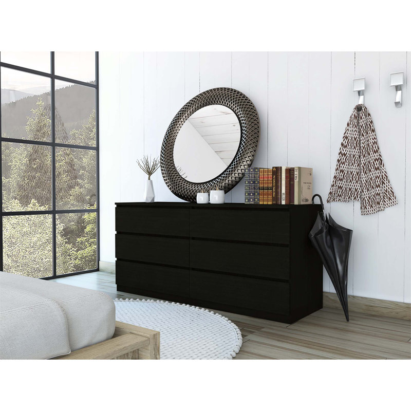 Commode double 6 tiroirs Asteria, poignées en métal - Noir